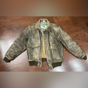 Vtg Aeropostale Compagnie General Aviator Flight Bomber Leather Jacket 36